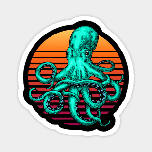 Retro Vintage Sunrise Octopus Magnet