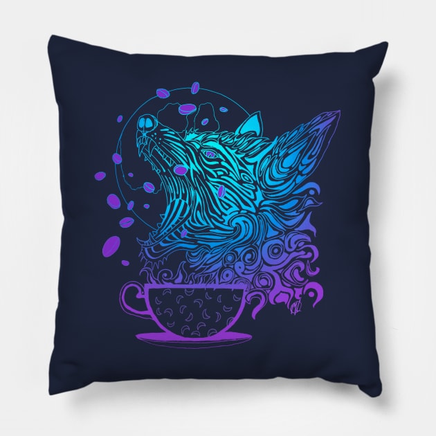 Coffee Wolf-Mellow Moonlight Edition Pillow by Artist Layne