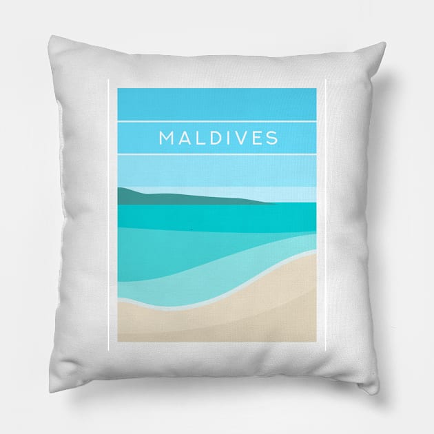 Maldives Beach, South Asia in Blue Pillow by typelab