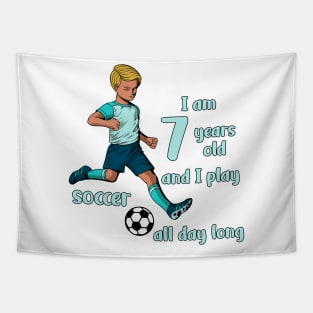 Boy kicks the ball - I am 7 years old Tapestry