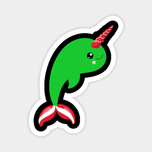 Red and Green Narwhal Magnet