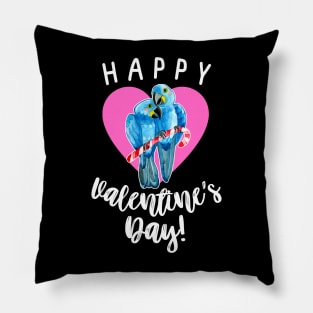 Happy Valentine's Day Hyacinth Macaw Parrot Couple Pillow