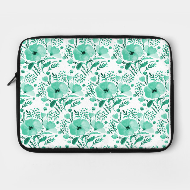 Watercolor poppies bouquet pattern - aqua