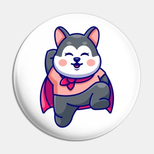 Cute super hero husky flying cartoon Pin