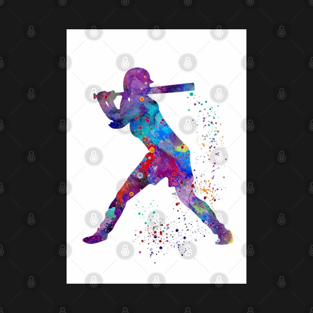 Baseball Batter Girl Watercolor Silhouette by LotusGifts