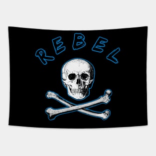 Rebel Pirate Skull and Cross Bones in Blue Tapestry