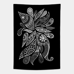 Abstract Zentangle Swirls Design (white on black) Tapestry