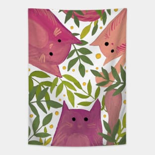 Cats and branches - pink and green Tapestry