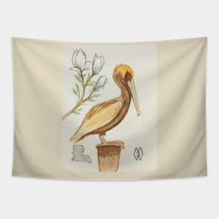 Louisiana state bird & flower, the pelican and magnolia Tapestry