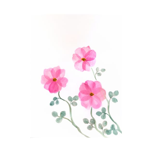 Pink blossom floral botanical watercolor by redwitchart