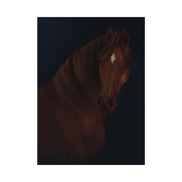 Chestnut Arabian Painting Studio Portrait by themarementality