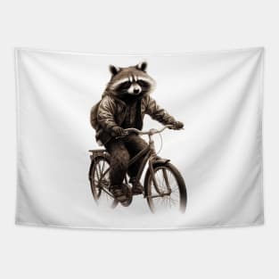 Raccoon on a Bike Tapestry