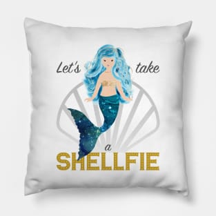 Mermaid: Let's take a shellfie (blue) Pillow