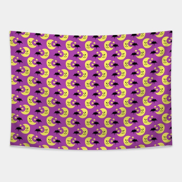 Purple Moon Bat Pattern Tapestry by saradaboru