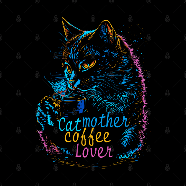 Cat mother coffee lover neon by Javisolarte