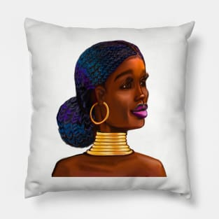 Black is beautiful Afro queen III - Mahagony brown skin girl with braided,  black African woman Pillow