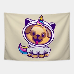 Cute Pug Dog Astronaut Wearing Unicorn Costume Cartoon Tapestry