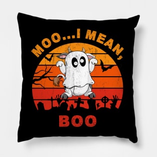 Ghost Cow Moo I Mean Boo Funny Halloween Cow Boo Pillow