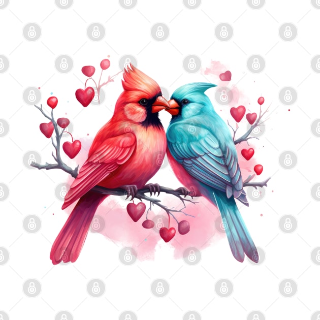 Valentine Kissing Northern Cardinal Bird Couple by Chromatic Fusion Studio