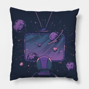 Greatest Show Off Earth // Space Cadet Watching TV in Outer Space // Cool Outer Space Illustration Pillow