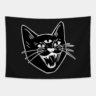 Hissing three eyed Black cat Tapestry
