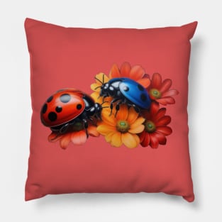 Red and Blue Ladybugs Pillow