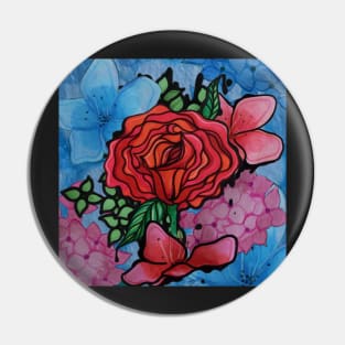 Ink Flower Bouquet Square Pin