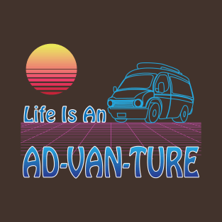 Vanlife Retro Life is an Ad-Van-Ture Blue Camper Van sunset T-Shirt