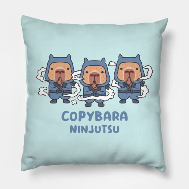 Cute Capybaras Ninja Copybara Ninjutsu Pillow by rustydoodle