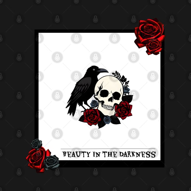 Beauty in the darkness | Skull with Roses and a Raven by Basic Corner