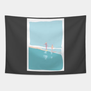 surfing fashion surfers in waves waving surf Hawaii Tapestry