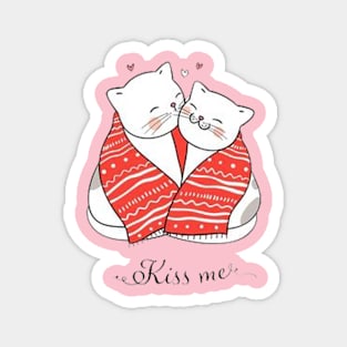 Cats kissing under red scarf Magnet