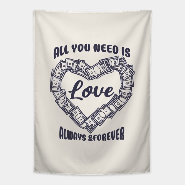 All You Need Is Love Always & Forever Money Black Tapestry by Nessanya