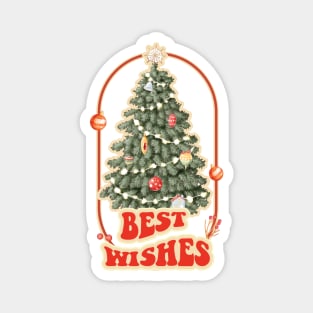 Best wishes Christmas Tree Retro Vintage Magnet