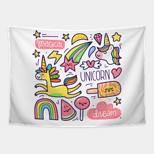 Cute Unicorn Doodle Tapestry