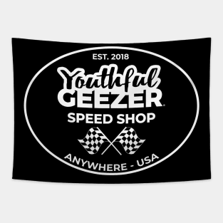 Youthful Geezer Speed Shop Tapestry