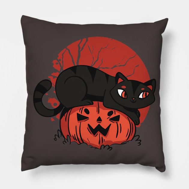 Halloween Black Cat Pumpkin Jack O Lantern Monster Cute Costume Spooky Funny Creepy Creature Pillow by Kali Space