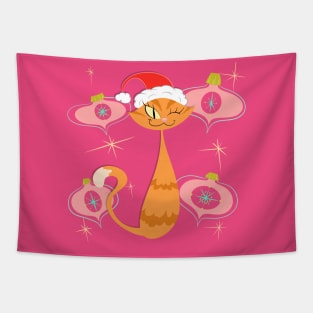 Orange Cat with Pink Ornaments Tapestry