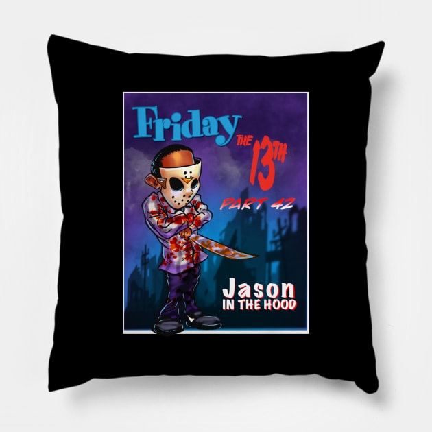 Friday 13: Jason in the hood Pillow by Biomek