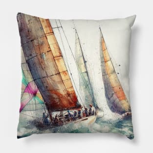 Artistic illustration of a sailboat race. Pillow