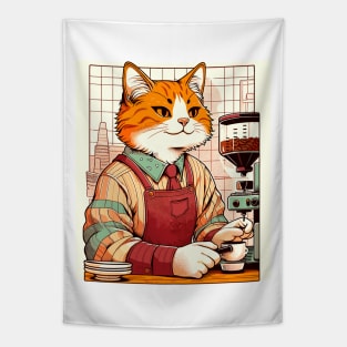 Cat barista making a coffee Tapestry