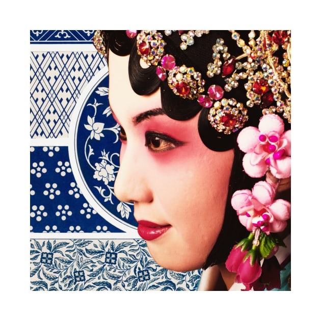 Chinese Opera Star Blue with Dark Blue Traditional Pattern- Hong Kong Retro by CRAFTY BITCH