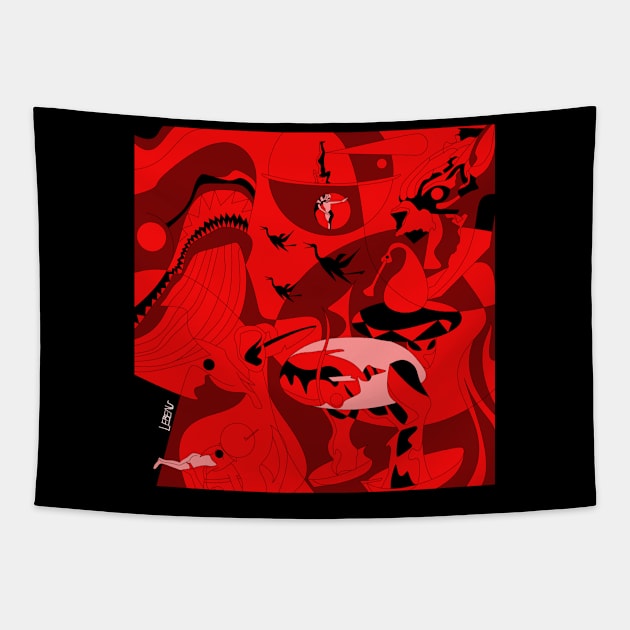 the whale and the earthly delights paradise hell ecopop art Tapestry by jorge_lebeau