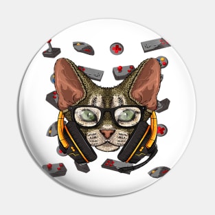 Gamer Devon Rex Gaming Cat Video Game Player Boys Kids Pin