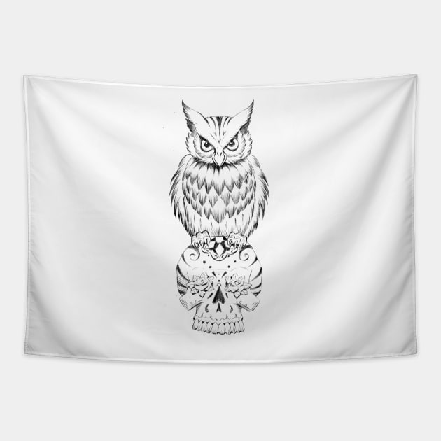 owl and sugar skull Tapestry by Paul_Abrams