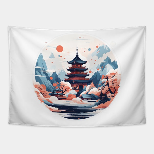 Japanese mountain temple Tapestry by MK3