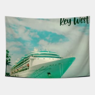Boat photo Key West Florida blue sky palmtree landscape USA nature lovers Tapestry