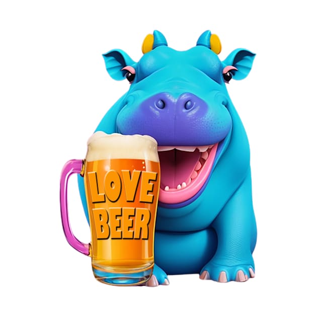 Smiling hippo with a beer mug by likbatonboot