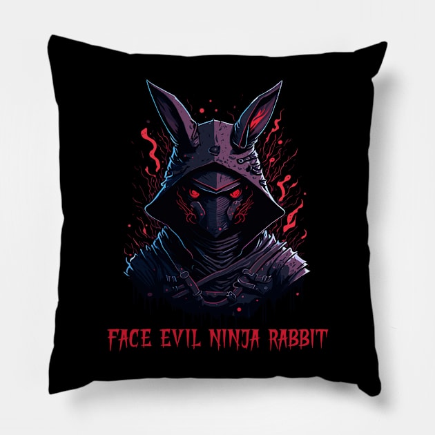 face evil ninja rabbit Pillow by Suldaan Style