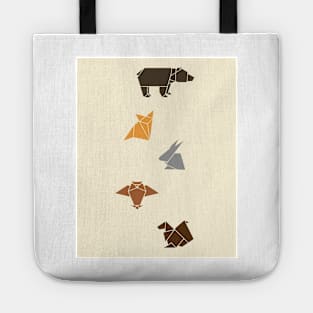 Forest animals origami print, wildlife geometric design, bear, fox, squirrel, rabbit, owl Tote